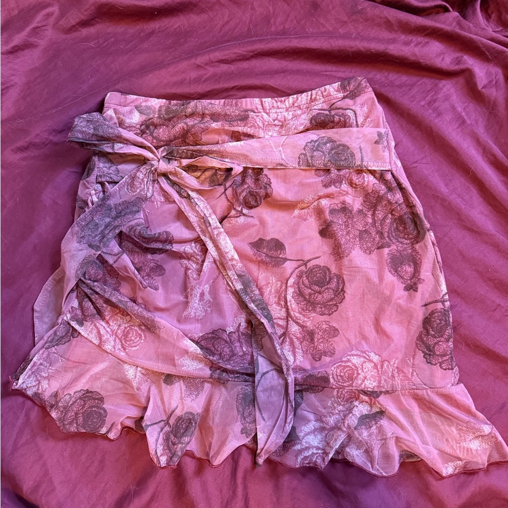 Cider Floral Pink Skirt with tie